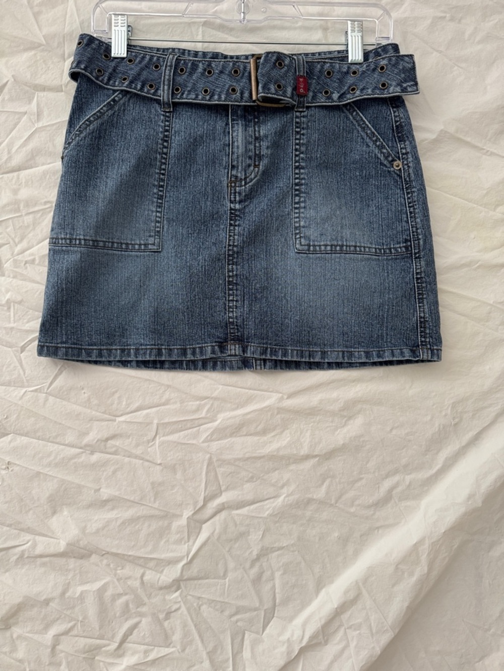 Mudd Y2K Blue Denim Mini Skirt with Grommet Belt